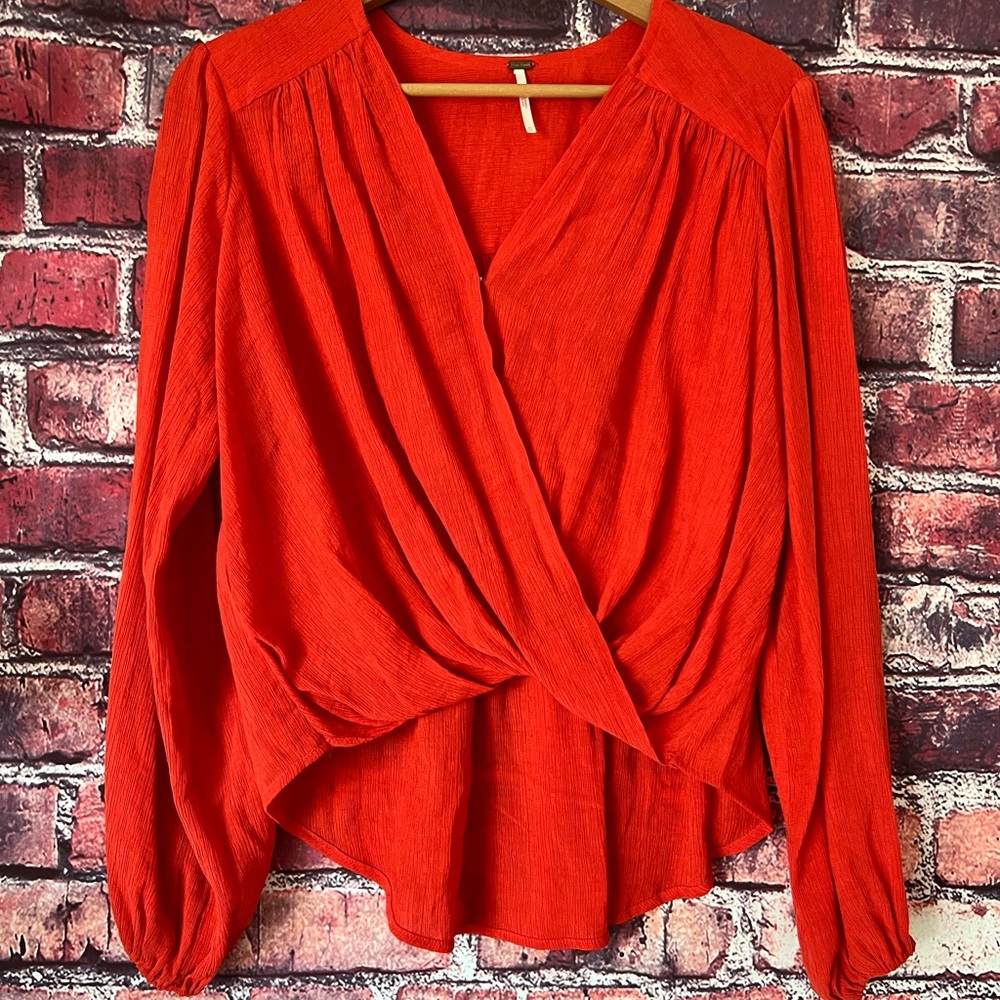 Free People Check On It Faux Wrap Blouse in Flame